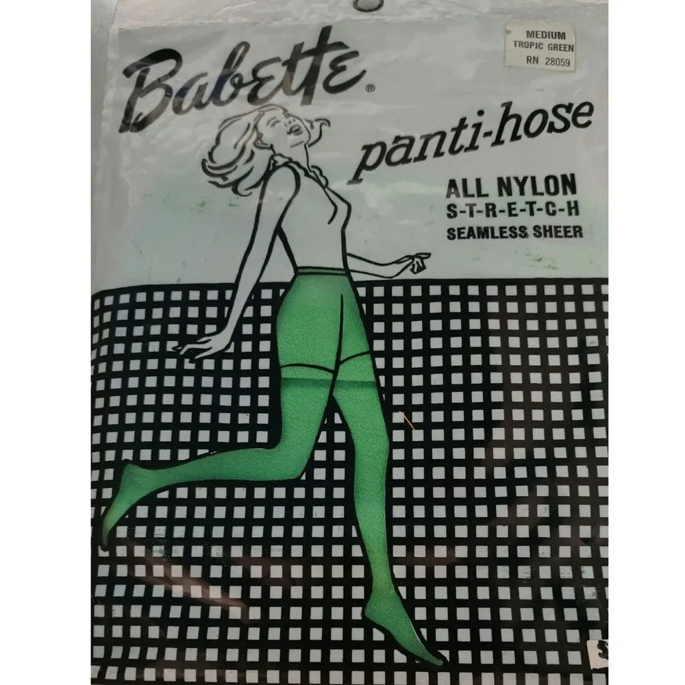 2 Pair 1960s Green All Nylon Stretch Seamless Sheer Panti-Hose Hosiery Size M